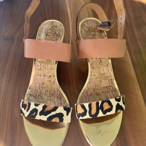 Sam Edelman Tan and Leopard Wedge Heel